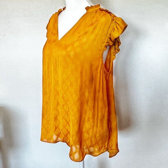 Anthropologie Mauve Saffron Yellow Ruffle Sleeveless Top - Size Medium - Picture 3 of 11